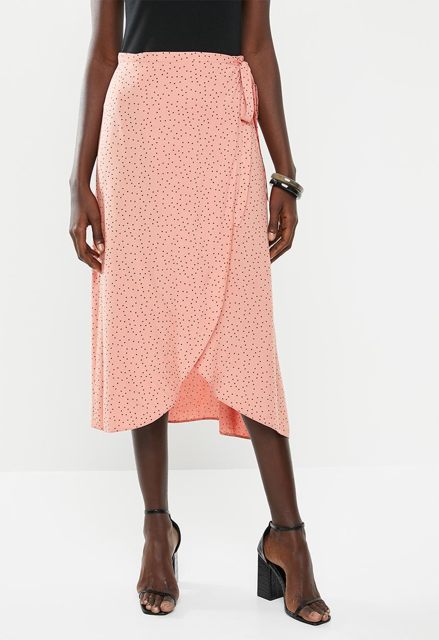 New Look - Ria spot wrap midi skirt - pink