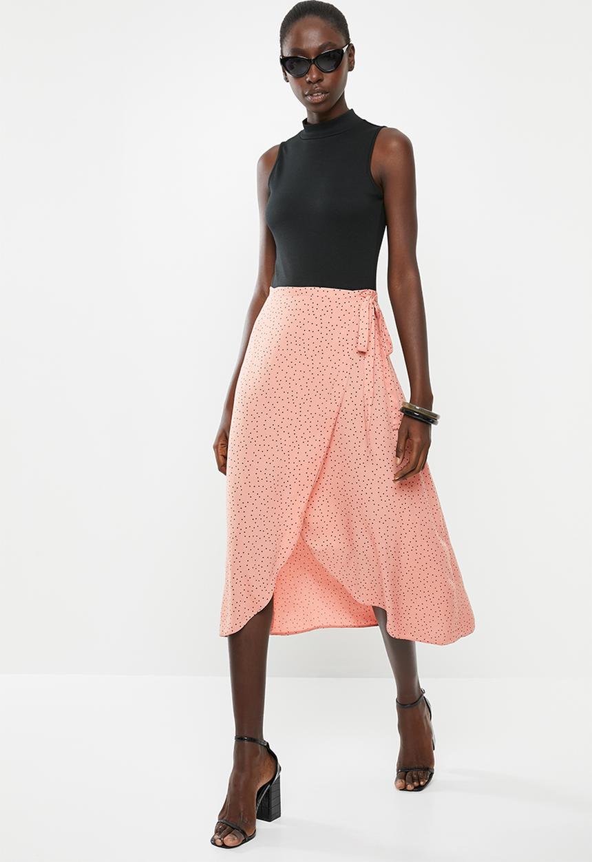 New Look - Ria spot wrap midi skirt - pink