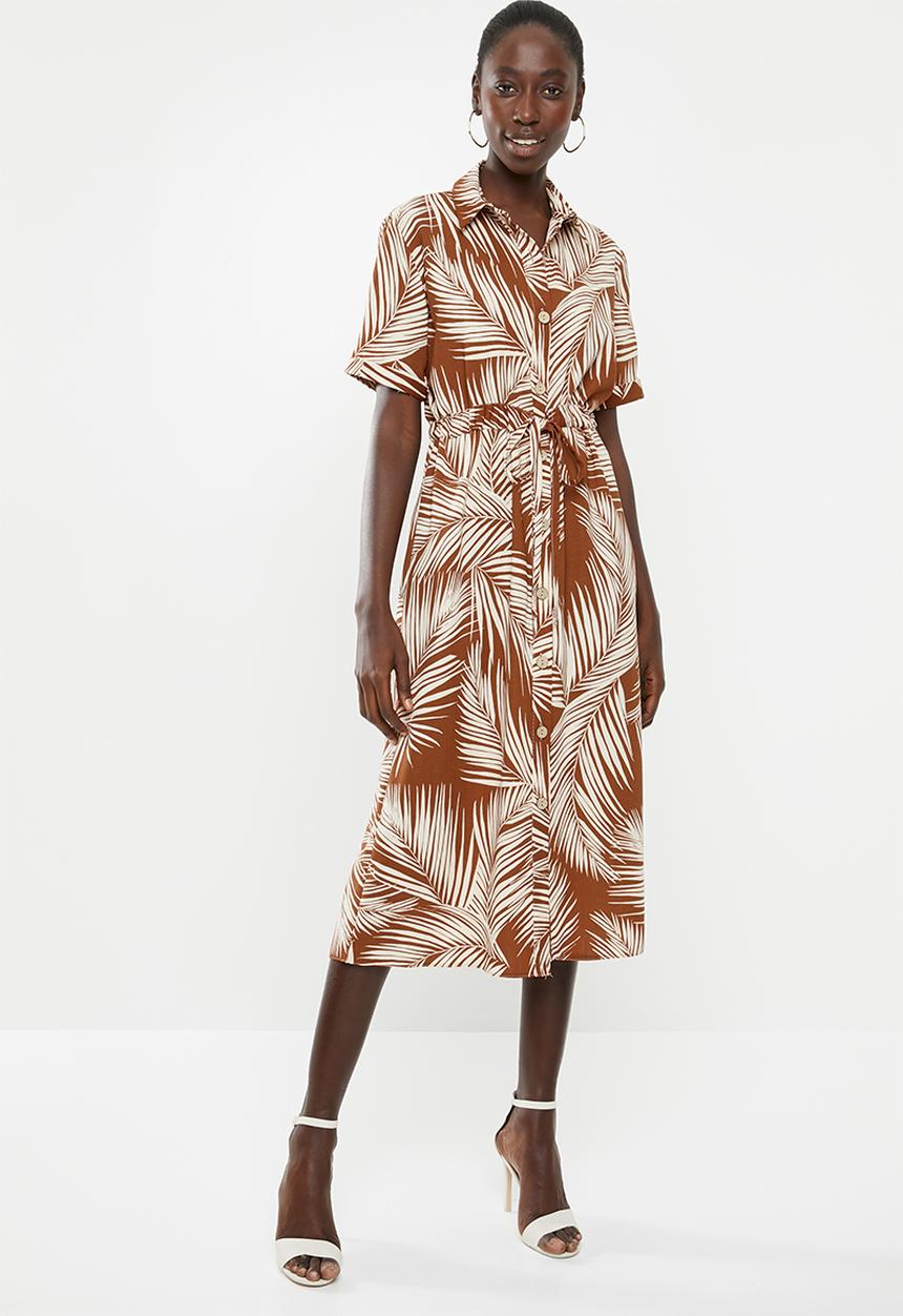 New Look - Kendall palm midi shirt - rust & cream