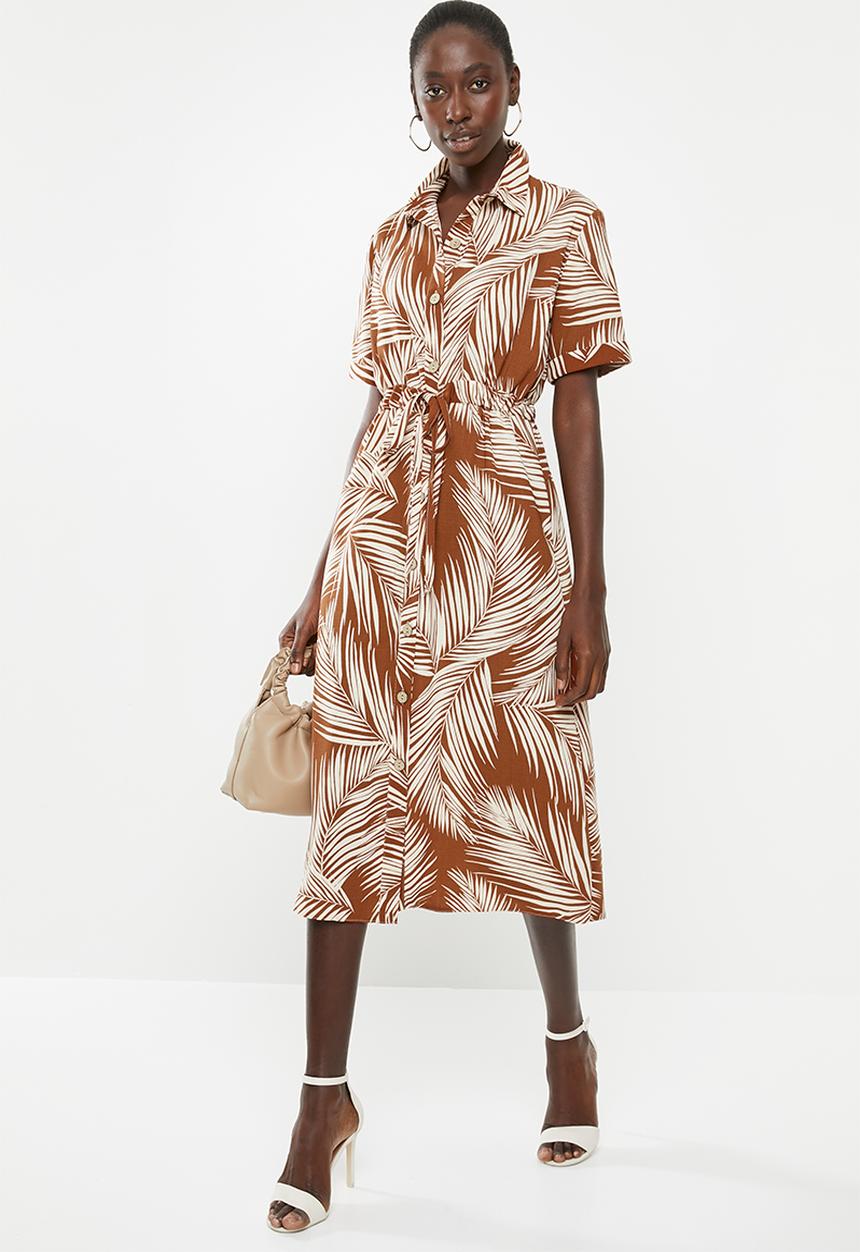 New Look - Kendall palm midi shirt - rust & cream