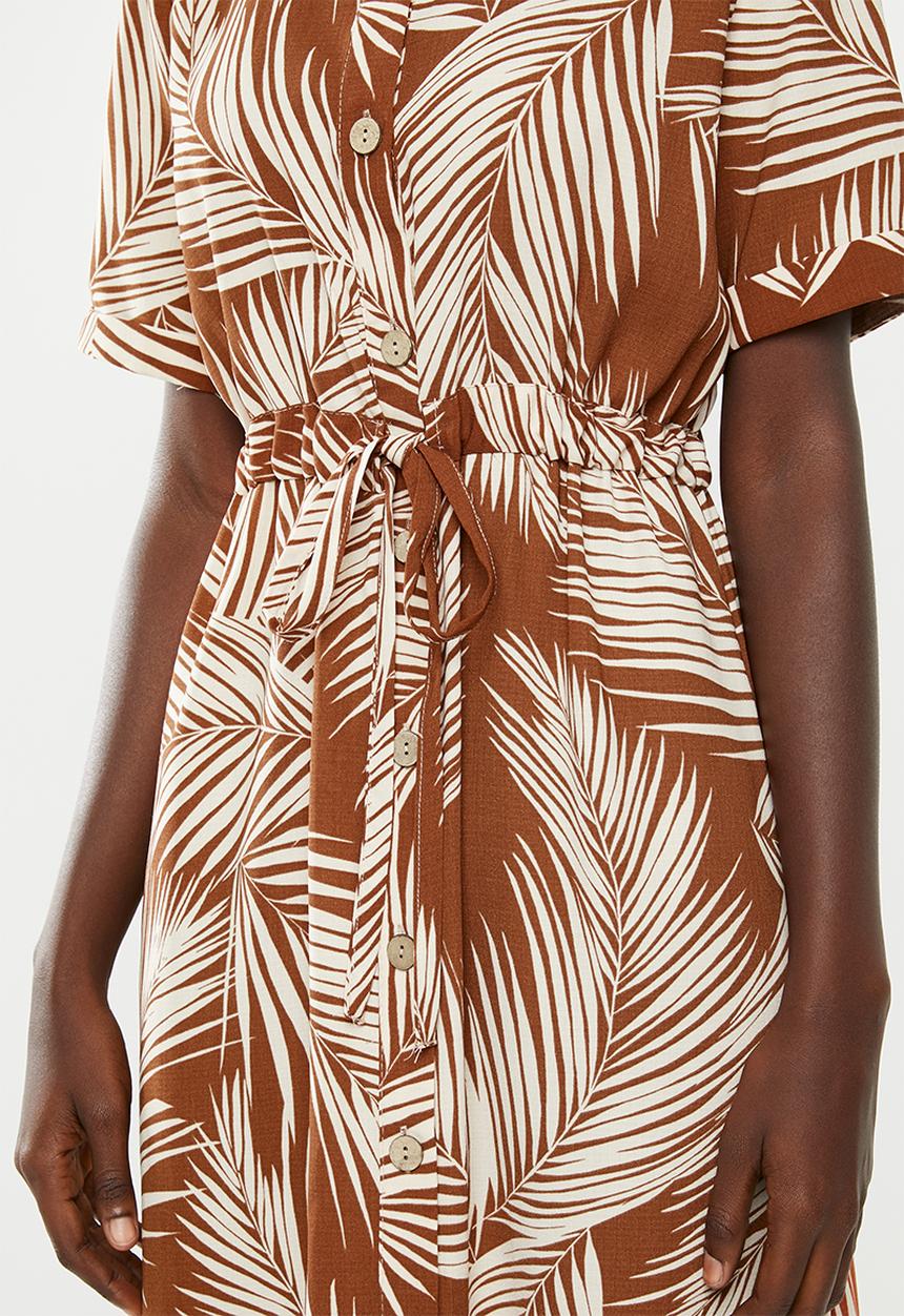 New Look - Kendall palm midi shirt - rust & cream