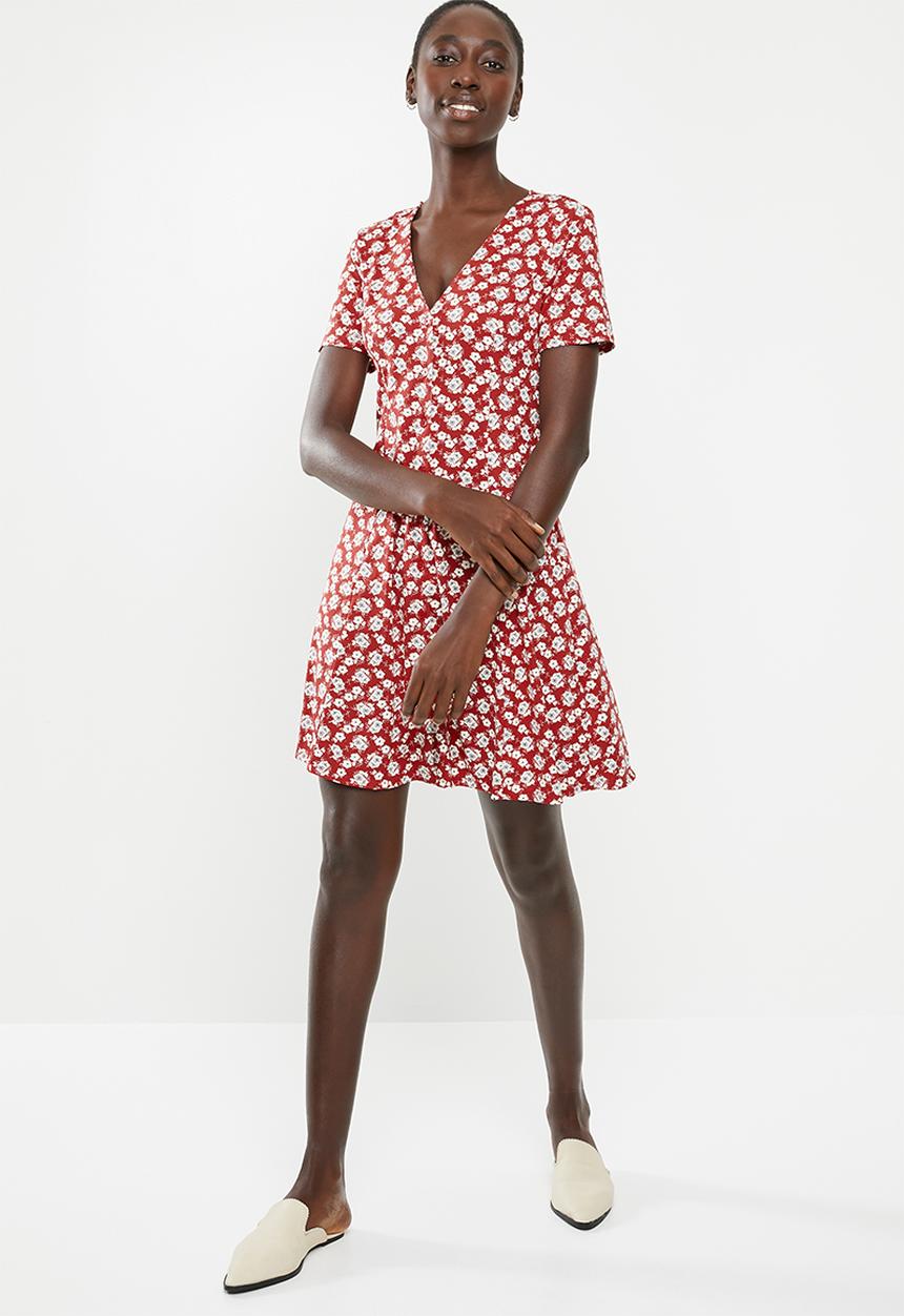 New Look - Floral mini dress - red
