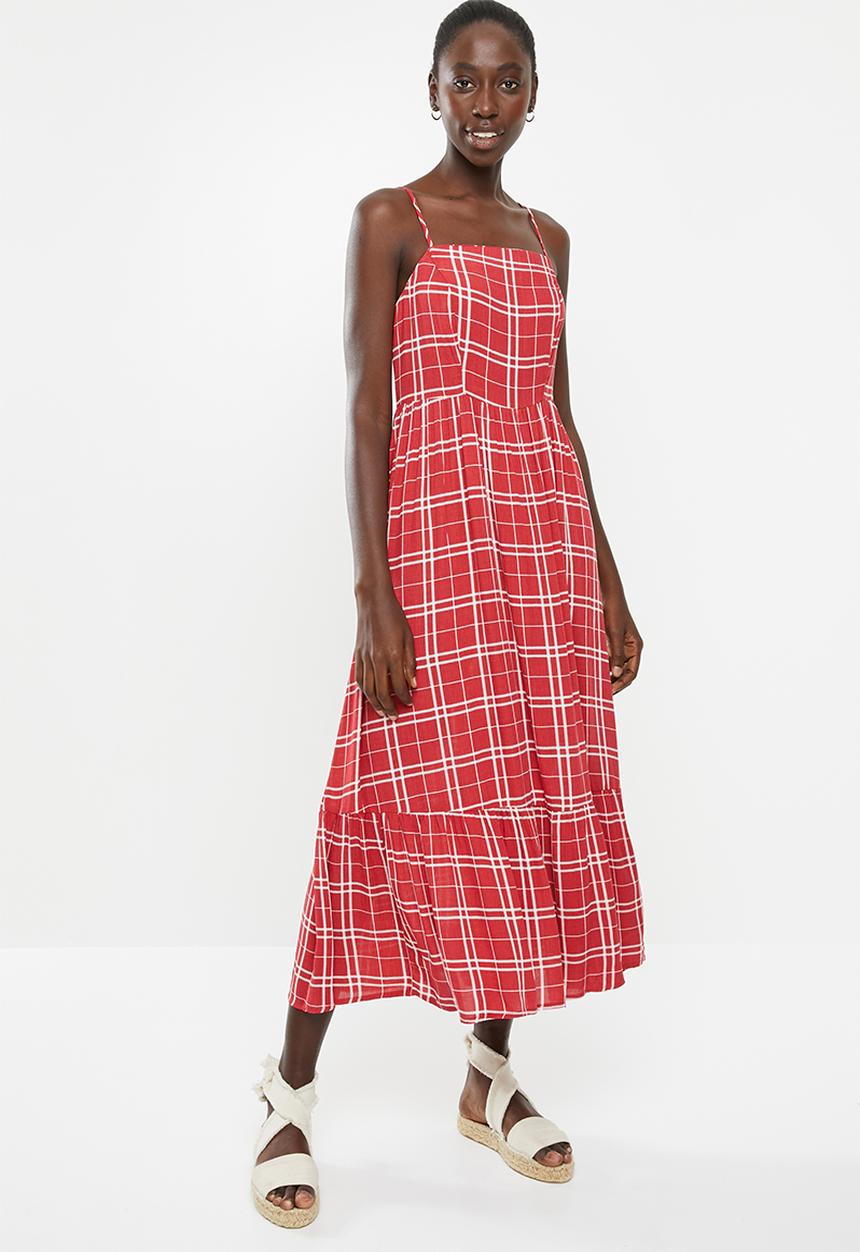 New Look - Check tier midi dress - red