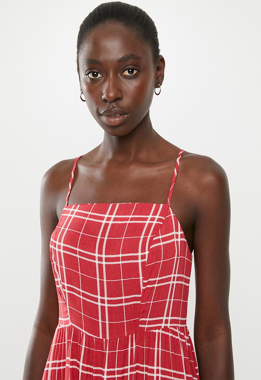 New Look - Check tier midi dress - red