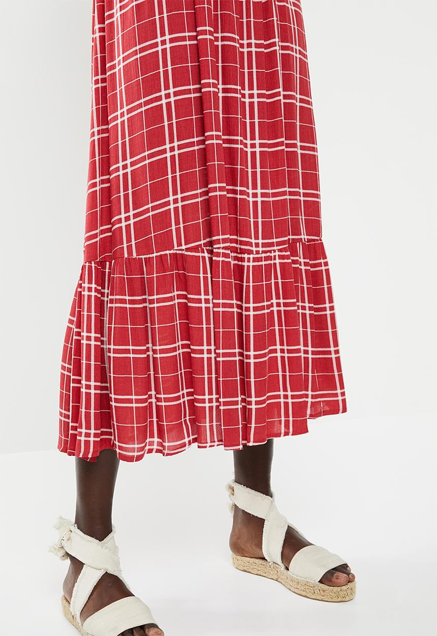 New Look - Check tier midi dress - red