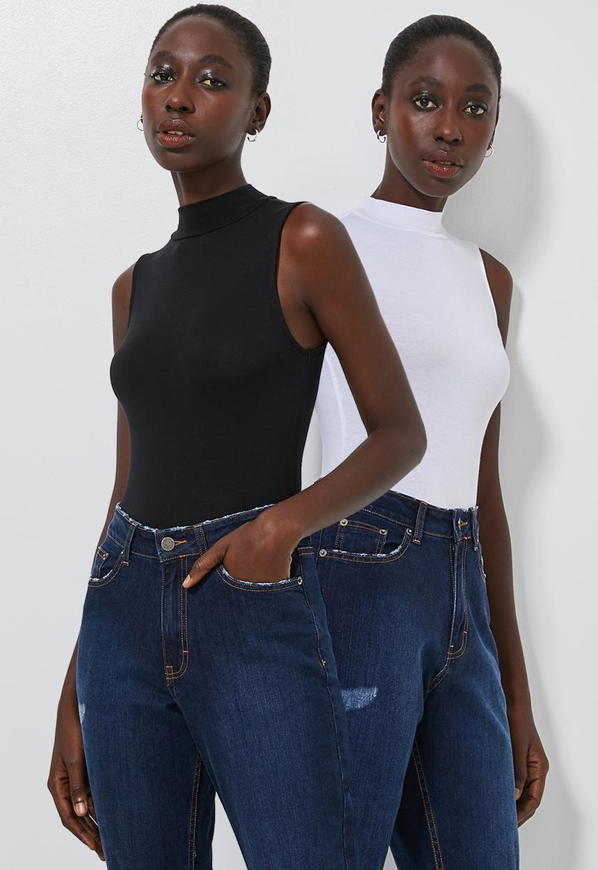 Superbalist - 2 Pack sleeveless high neck bodysuit - white & black