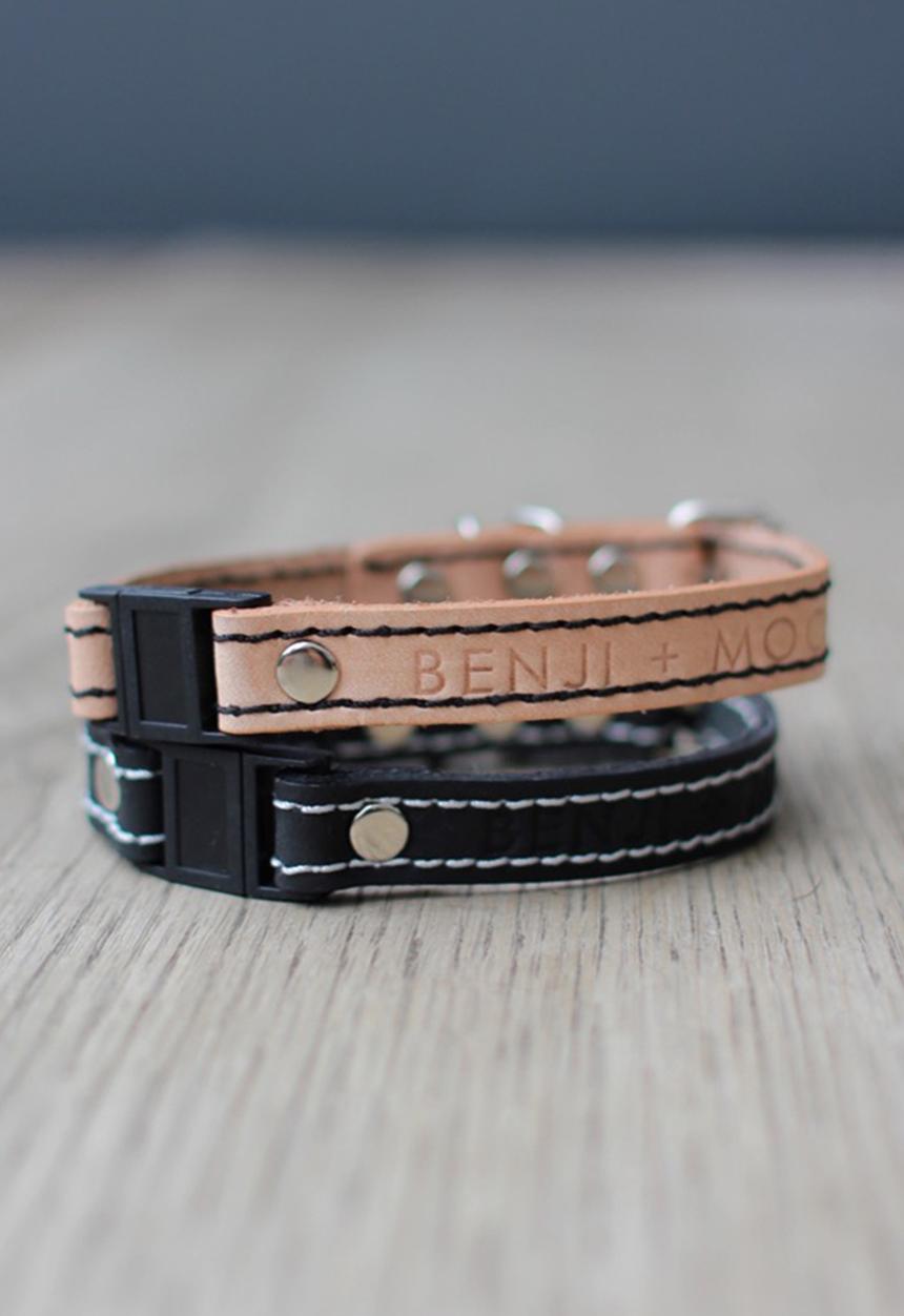 Benji & Moon - Leather cat collar - natural/black