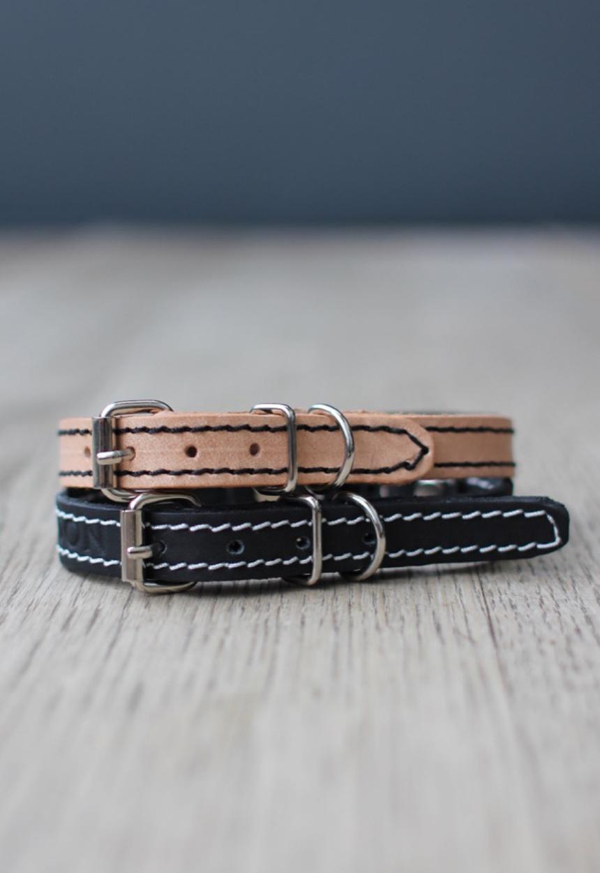 Benji & Moon - Leather cat collar - black/natural