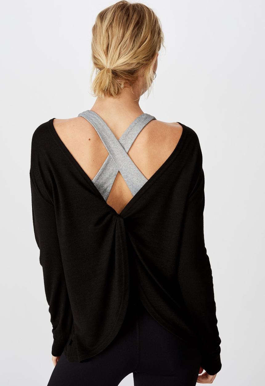 Cotton On - Back twist long sleeve top - black