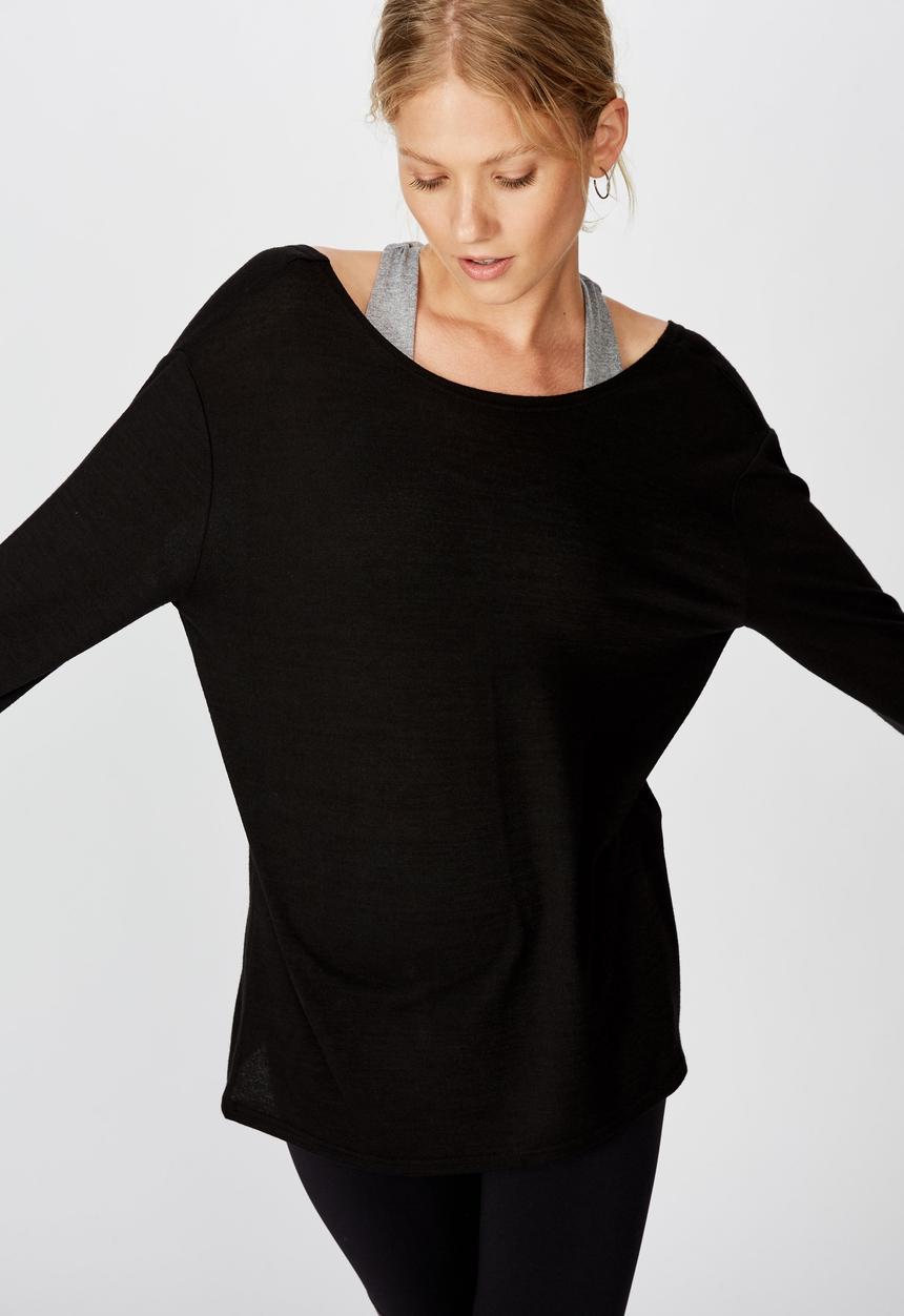 Cotton On - Back twist long sleeve top - black