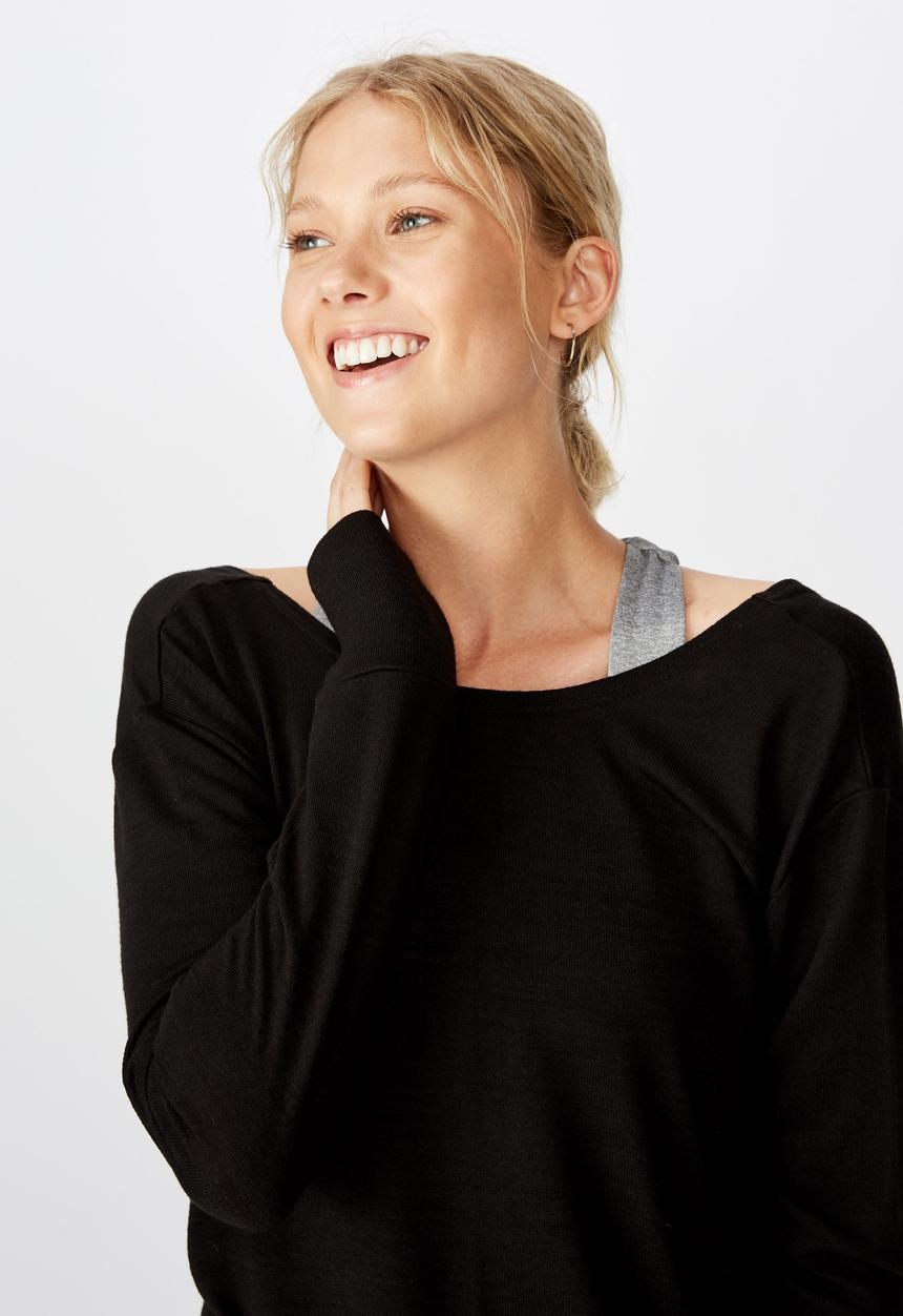 Cotton On - Back twist long sleeve top - black
