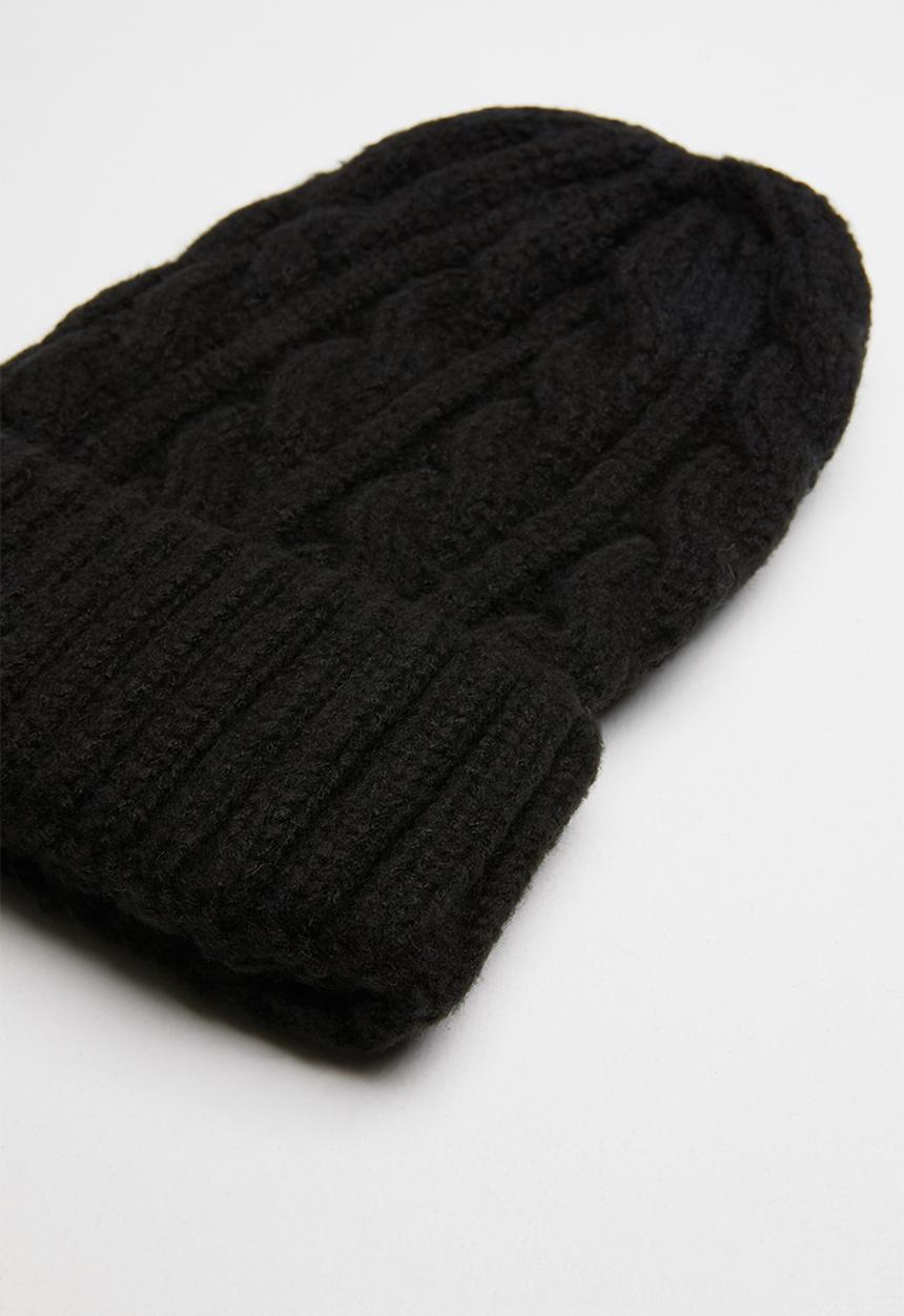 Superbalist - Turn up cable knit beanie - black