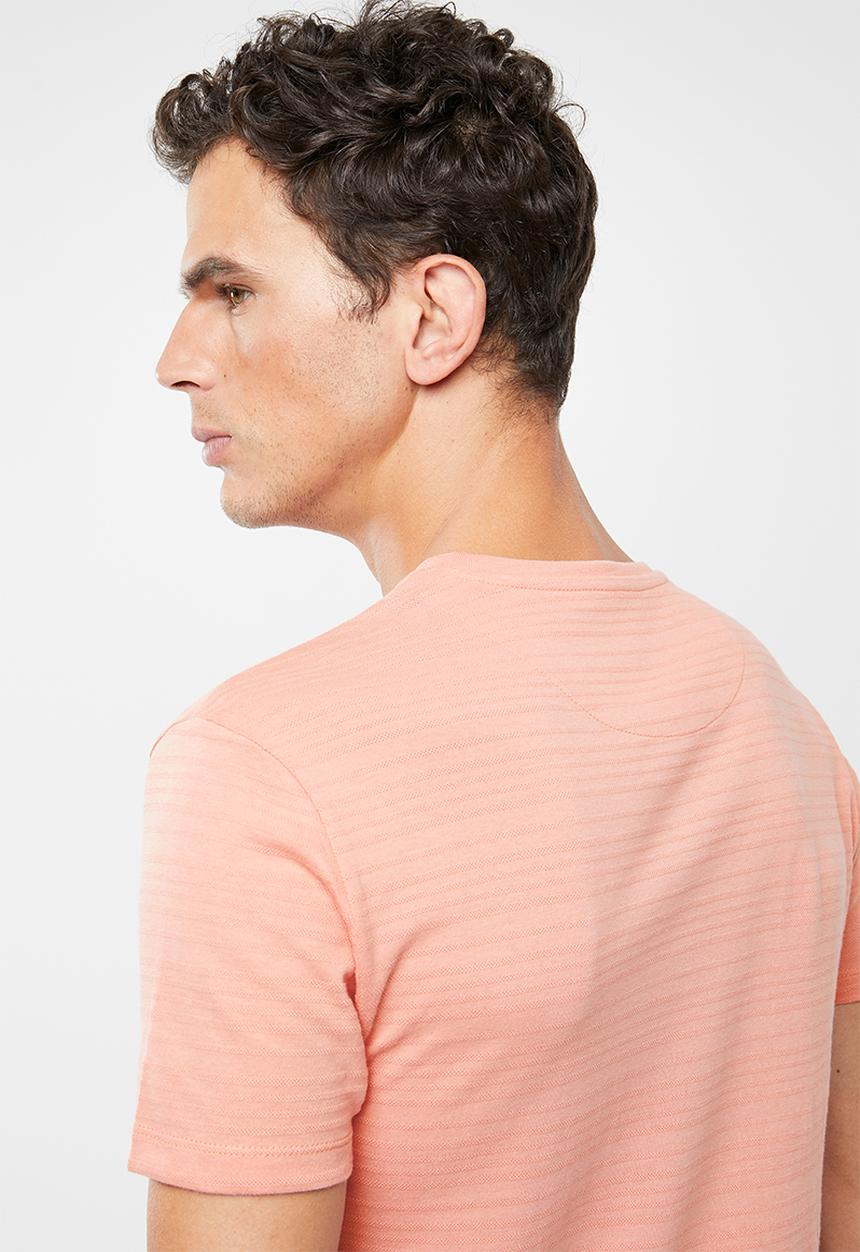 POLO - William self stripe crew neck short sleeve T-shirt - peach
