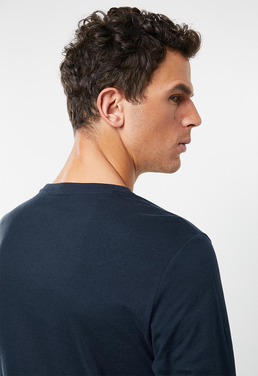 POLO - William self stripe long sleeve V-neck T-shirt - navy