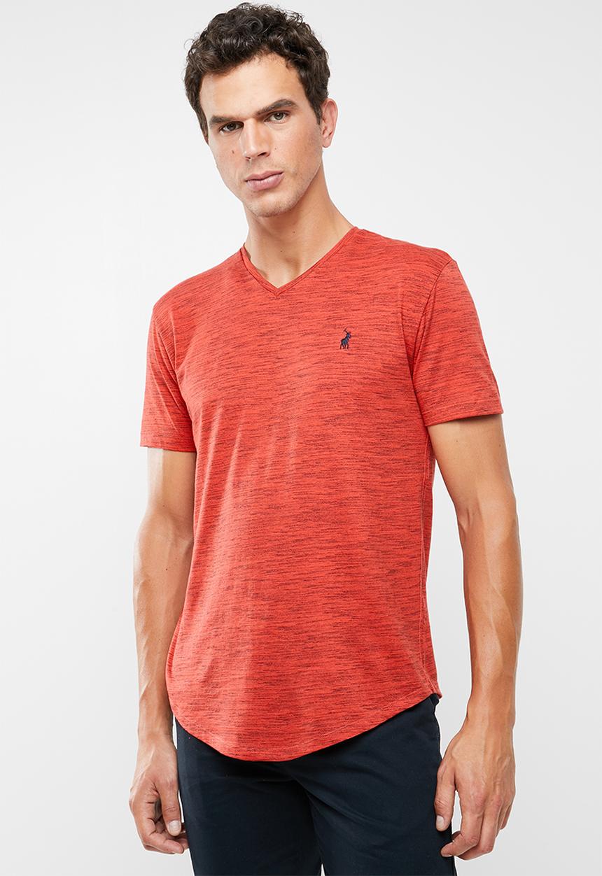 POLO - Oliver space dye V-neck short sleeve T-shirt - tangerine