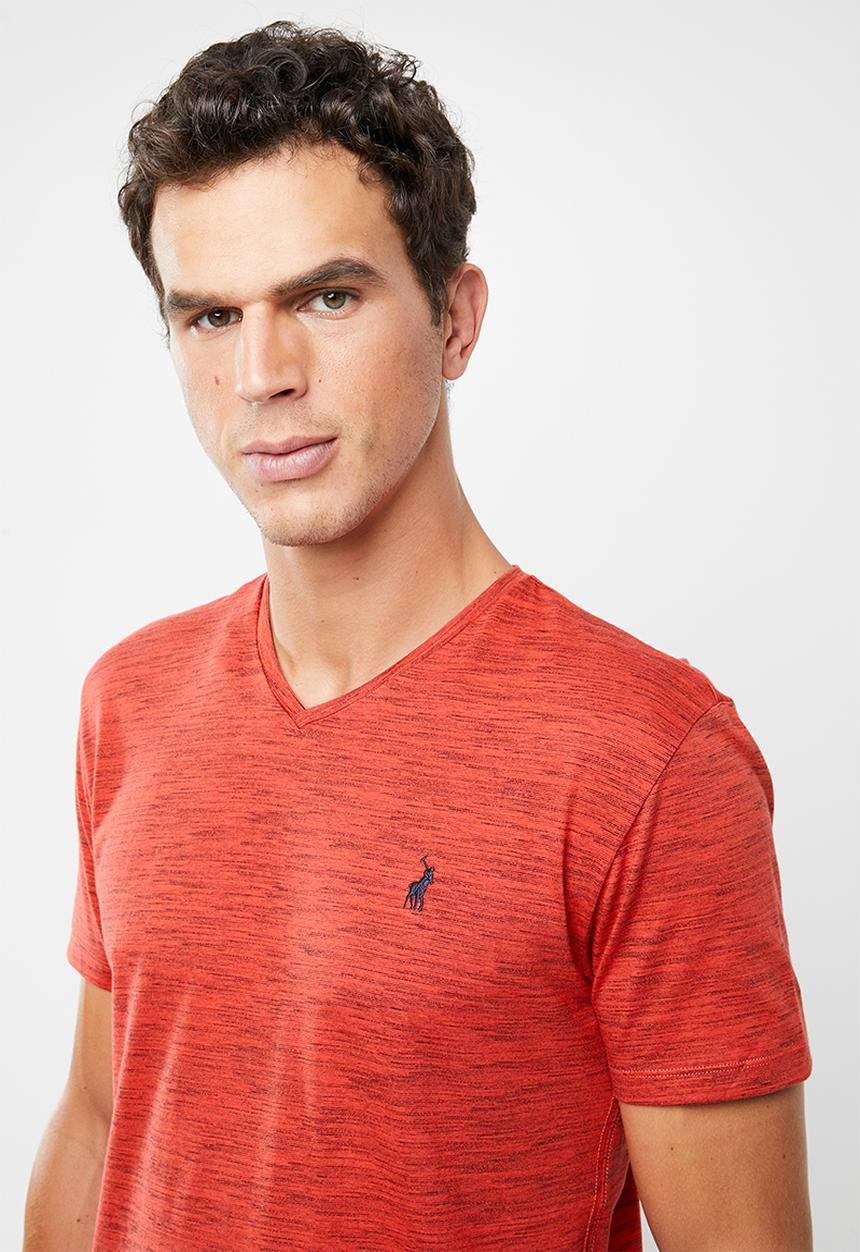 POLO - Oliver space dye V-neck short sleeve T-shirt - tangerine