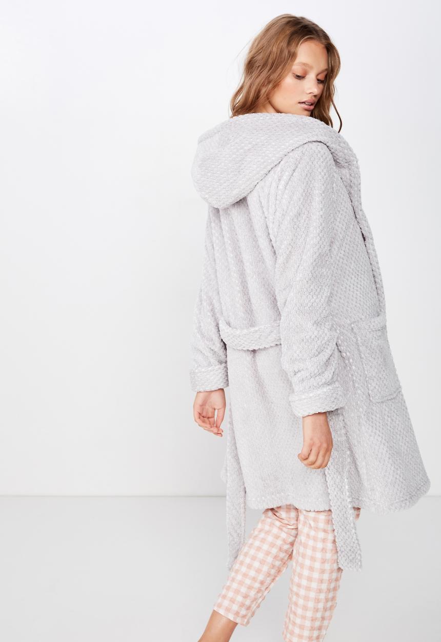 Cotton On - Hooded luxe plush gown - light grey marle textured