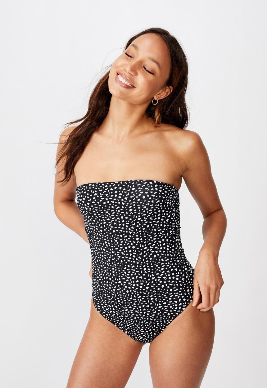 Cotton On - Strapless one piece cheeky - speckle spot black