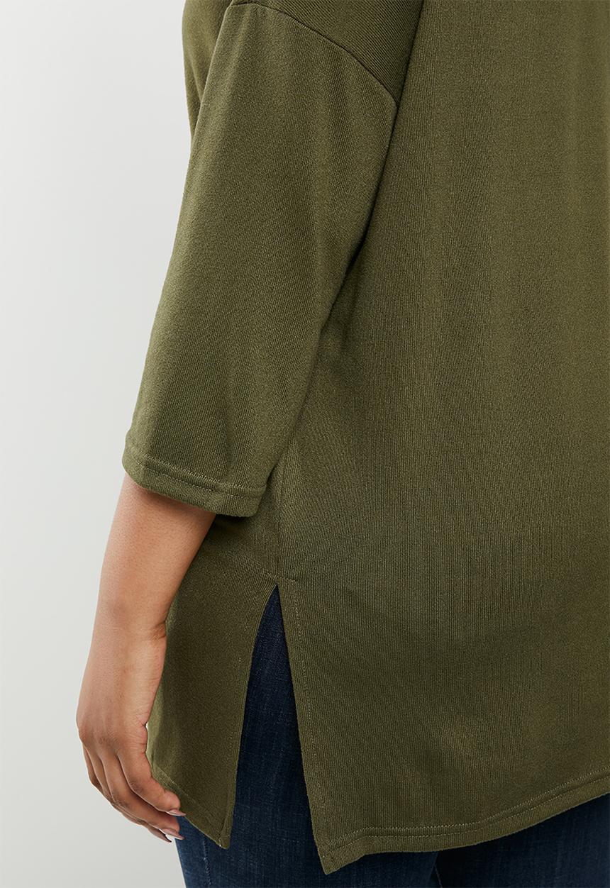 New Look - Curves bella oversized v-neck tee - khaki