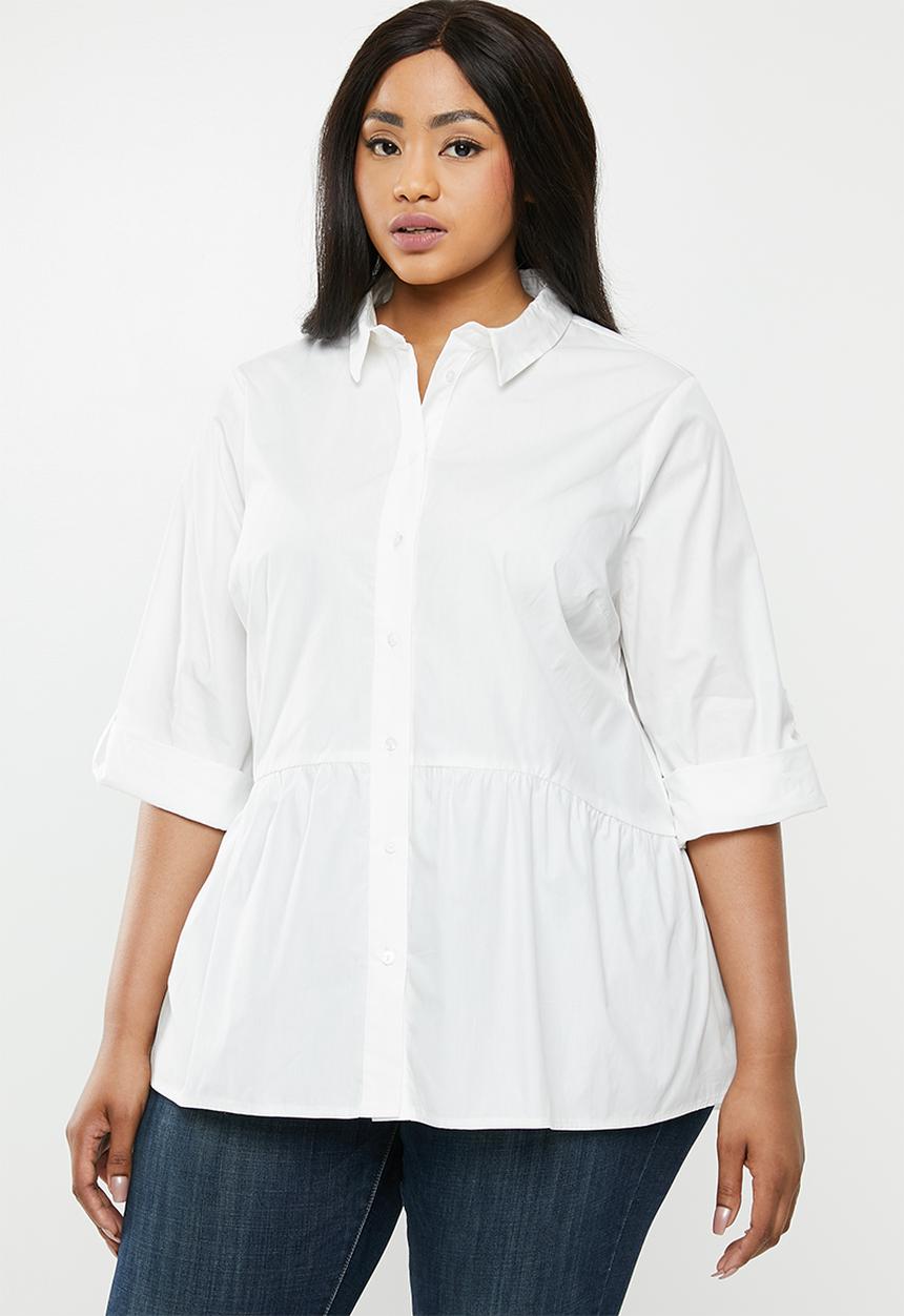 New Look - Curves peplum hem poplin shirt - white