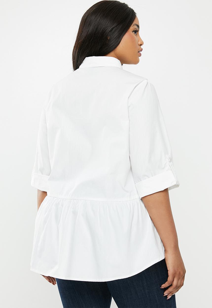 New Look - Curves peplum hem poplin shirt - white