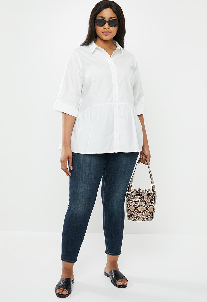 New Look - Curves peplum hem poplin shirt - white