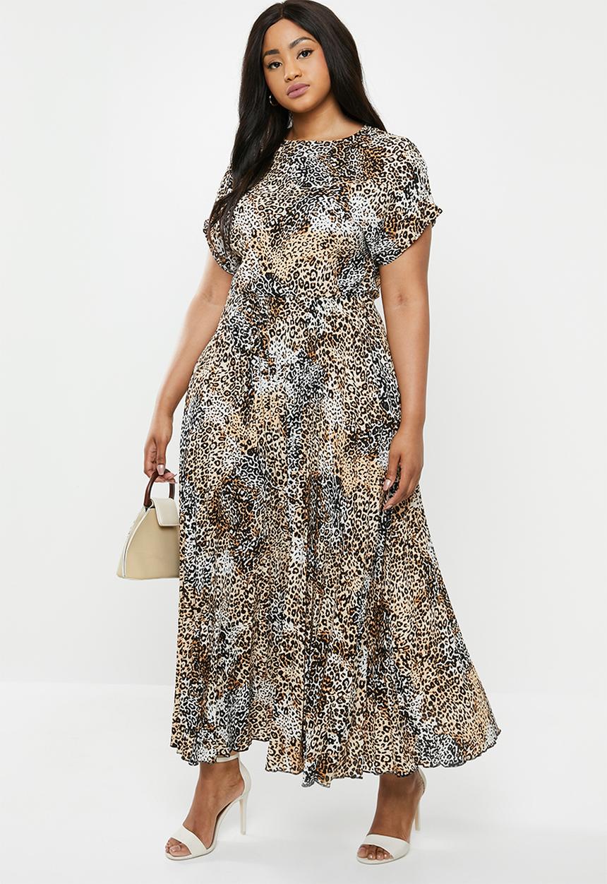 New Look - Curves pleated maxi dress - brown & beige 