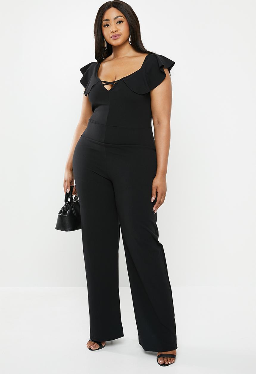 Missguided - Curve cross front frill jumpsuit - black