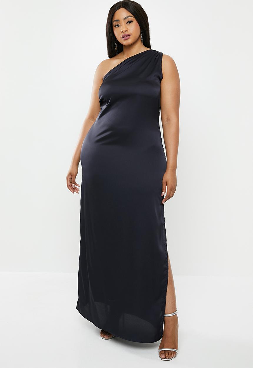 Missguided - Curve one shoulder satin maxi dress - dark midnight navy