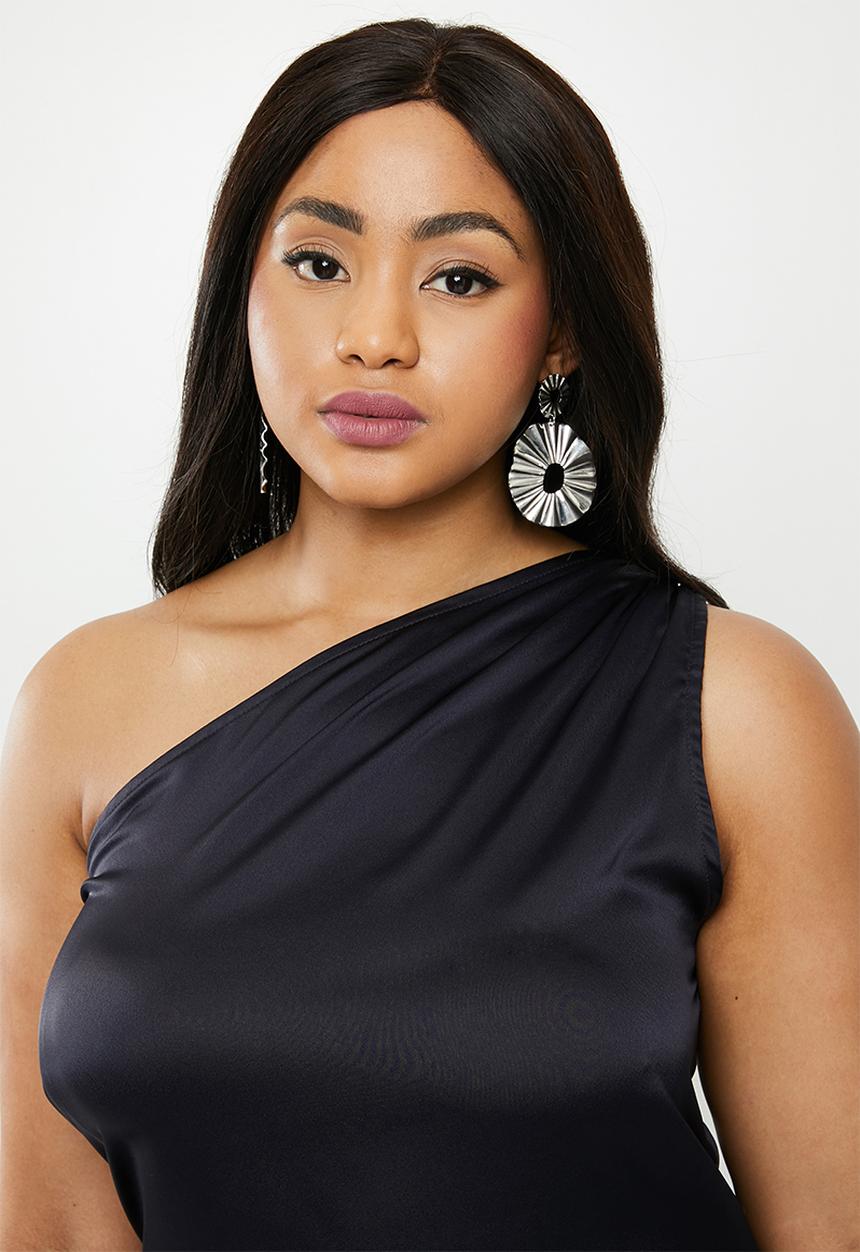 Missguided - Curve one shoulder satin maxi dress - dark midnight navy