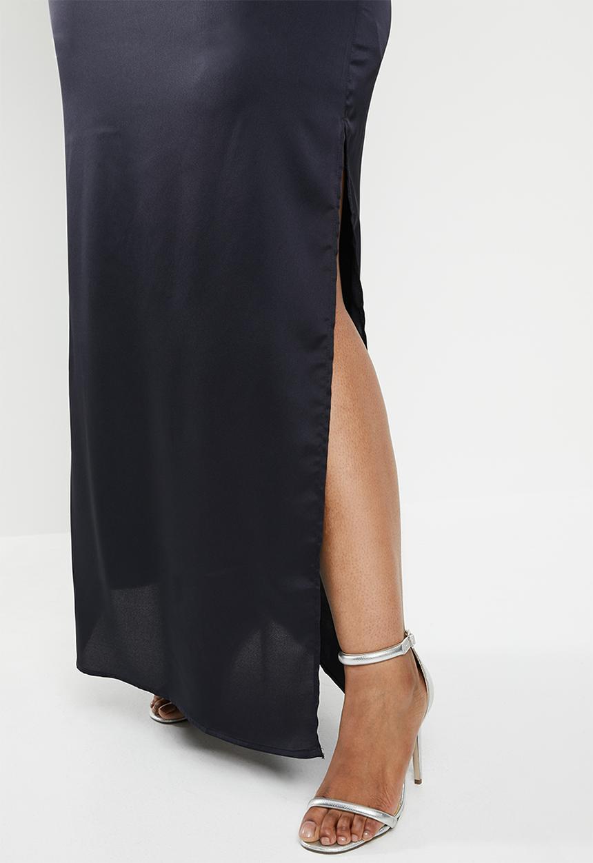Missguided - Curve one shoulder satin maxi dress - dark midnight navy
