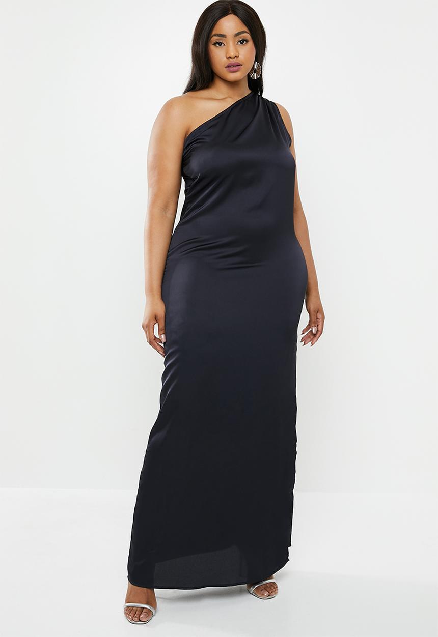 Missguided - Curve one shoulder satin maxi dress - dark midnight navy