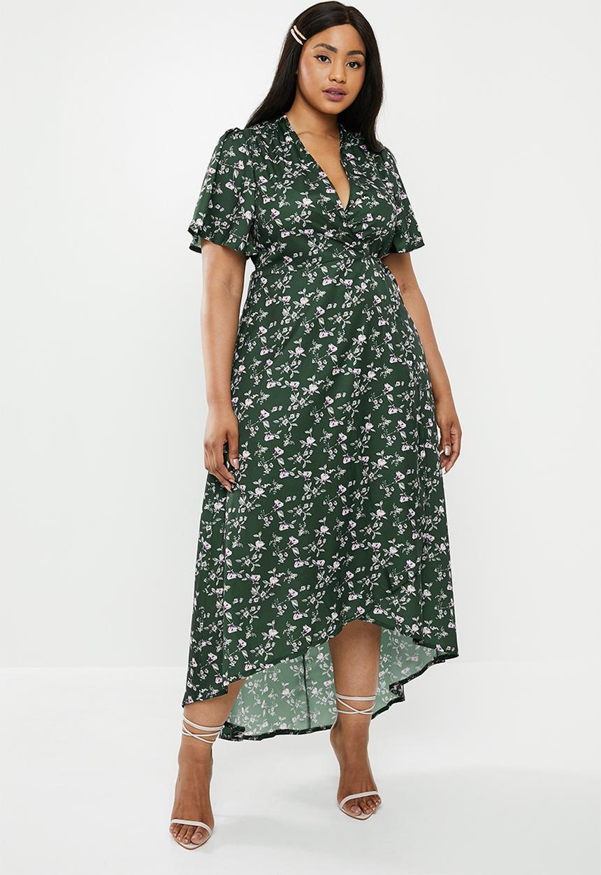 Missguided - Curve high low wrap dress - green