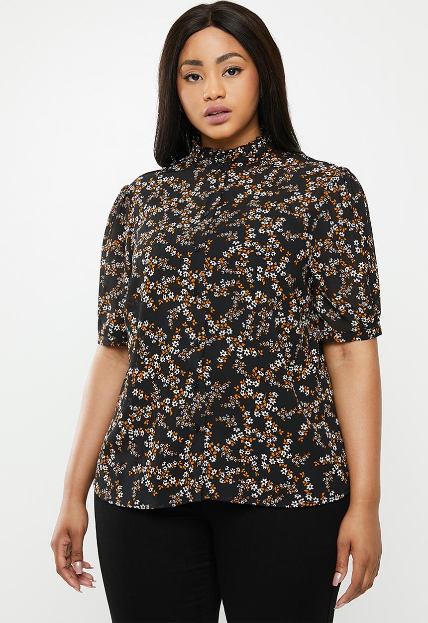 New Look - Curves ditsy pie crust chiff shirt - black