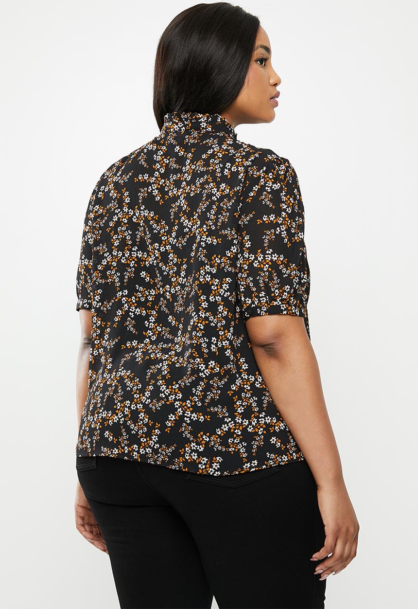 New Look - Curves ditsy pie crust chiff shirt - black