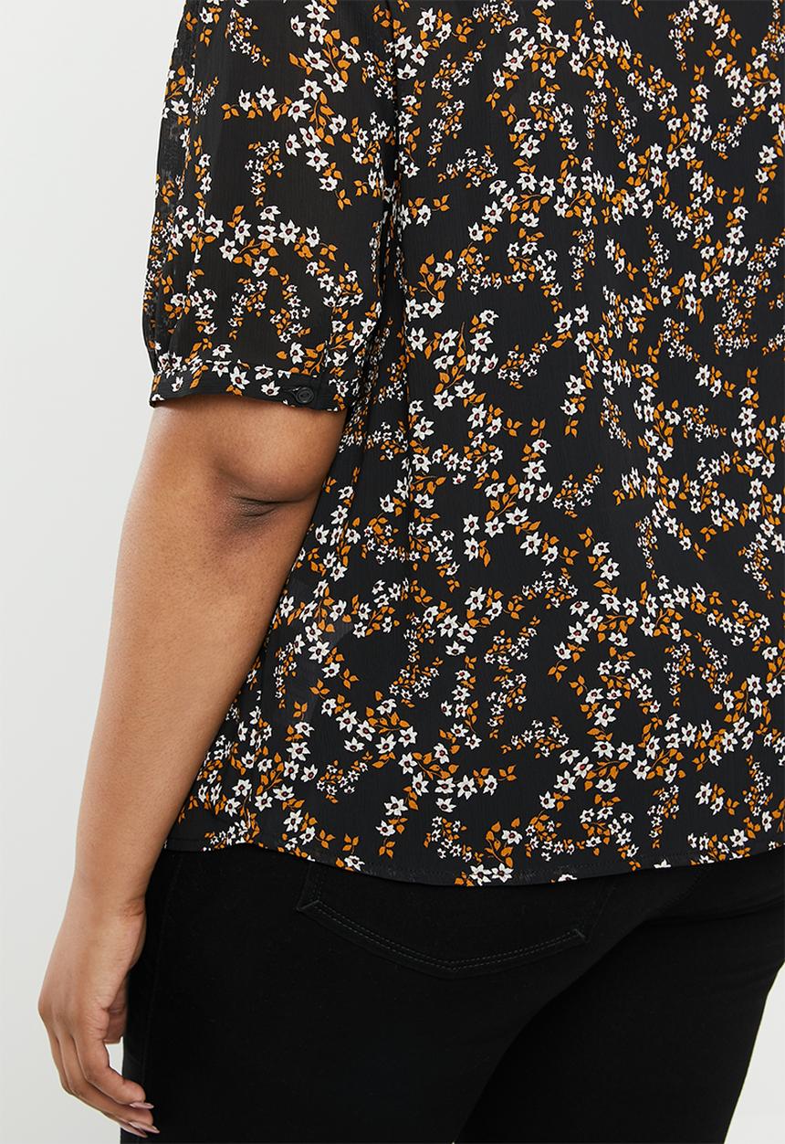 New Look - Curves ditsy pie crust chiff shirt - black