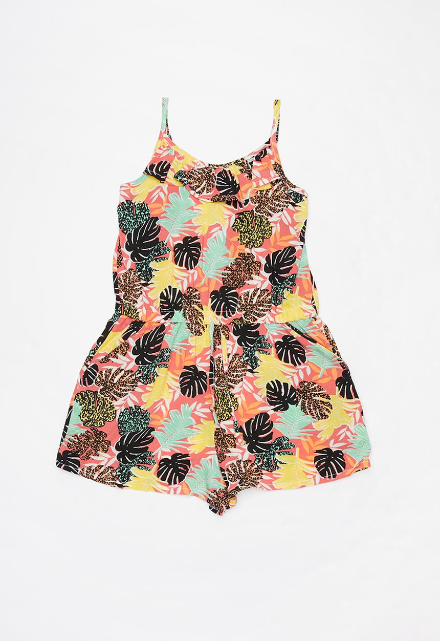 Rebel Republic - Girls ruffle neck playsuit - multi 