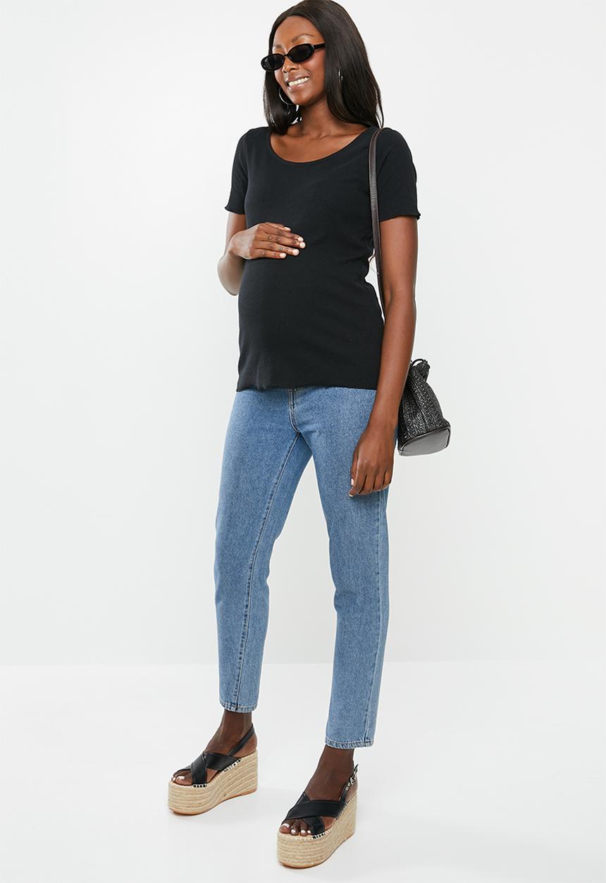 Cotton On - Maternity lettuce edge scoop short sleeve top - black
