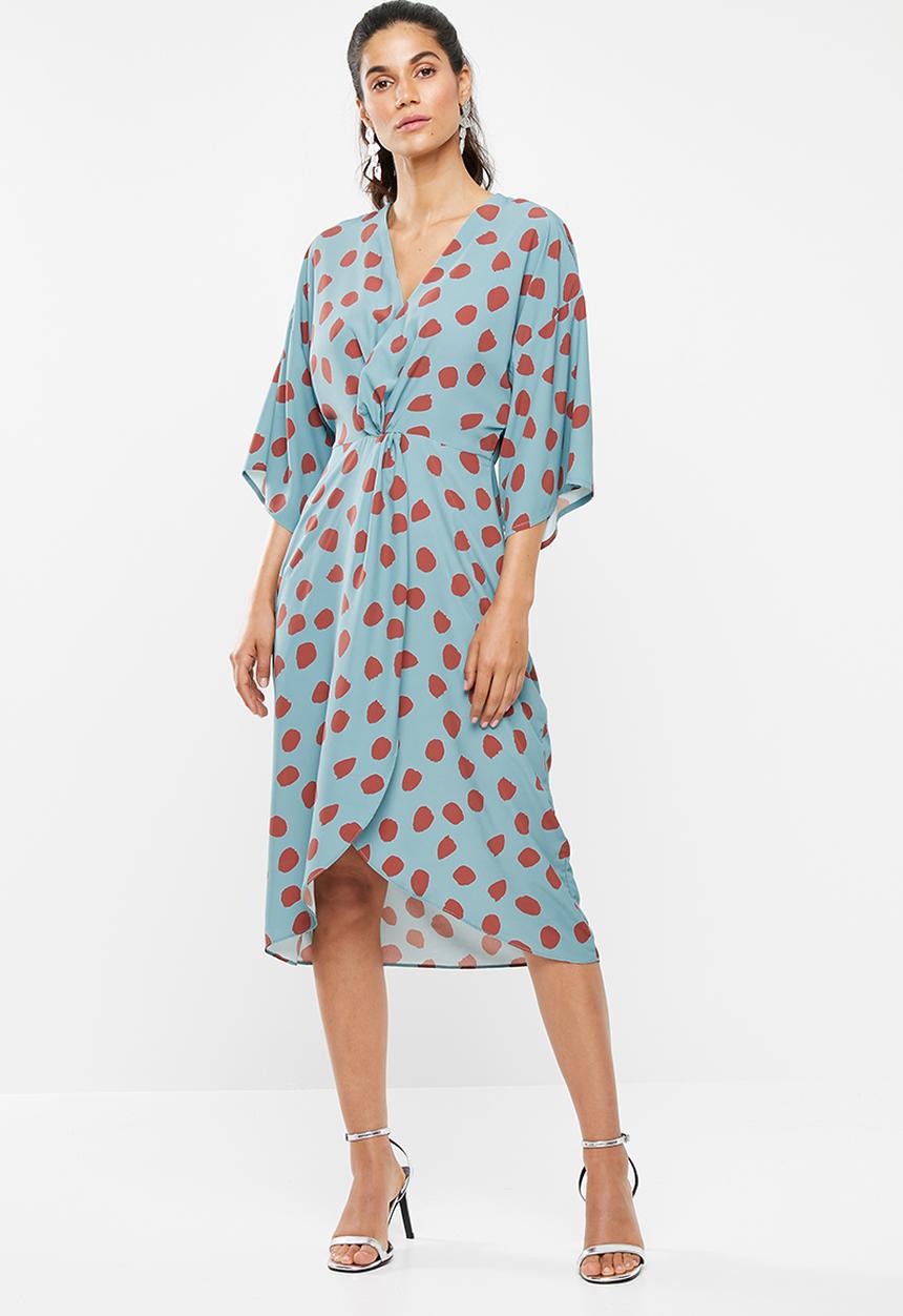 Glamorous - V-neck wrap dress - blue & red