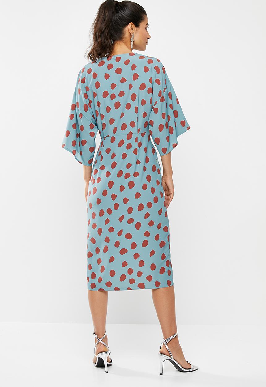 Glamorous - V-neck wrap dress - blue & red
