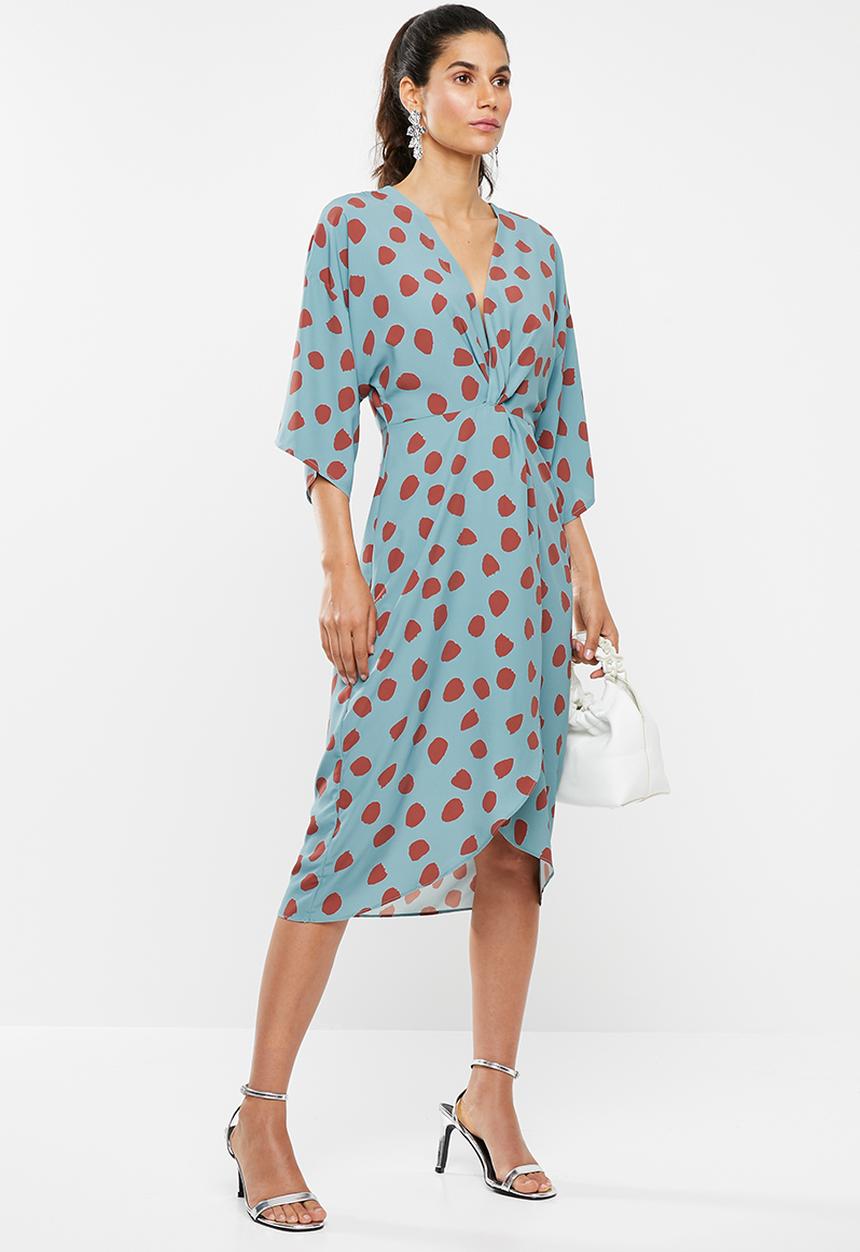 Glamorous - V-neck wrap dress - blue & red