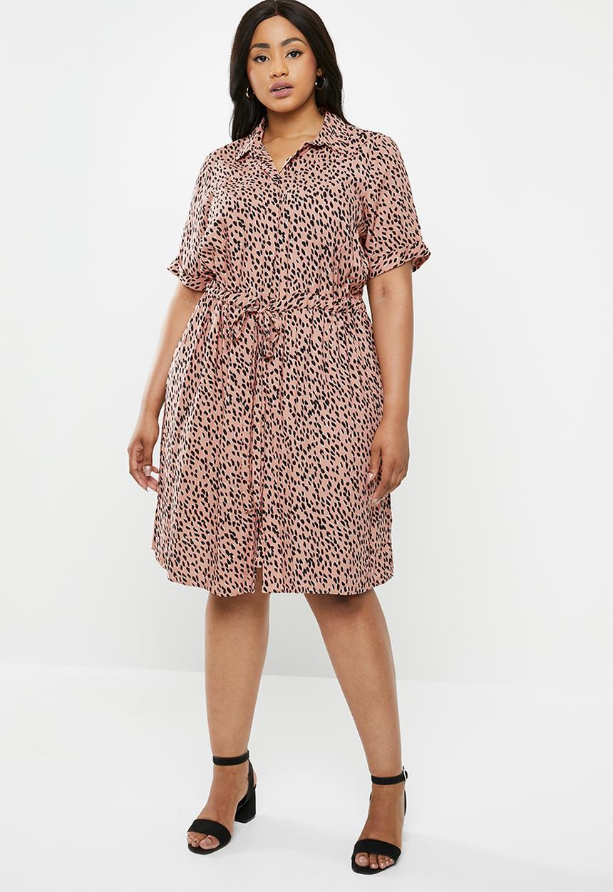 New Look - Curves drawcord elma print dress - pink & black 