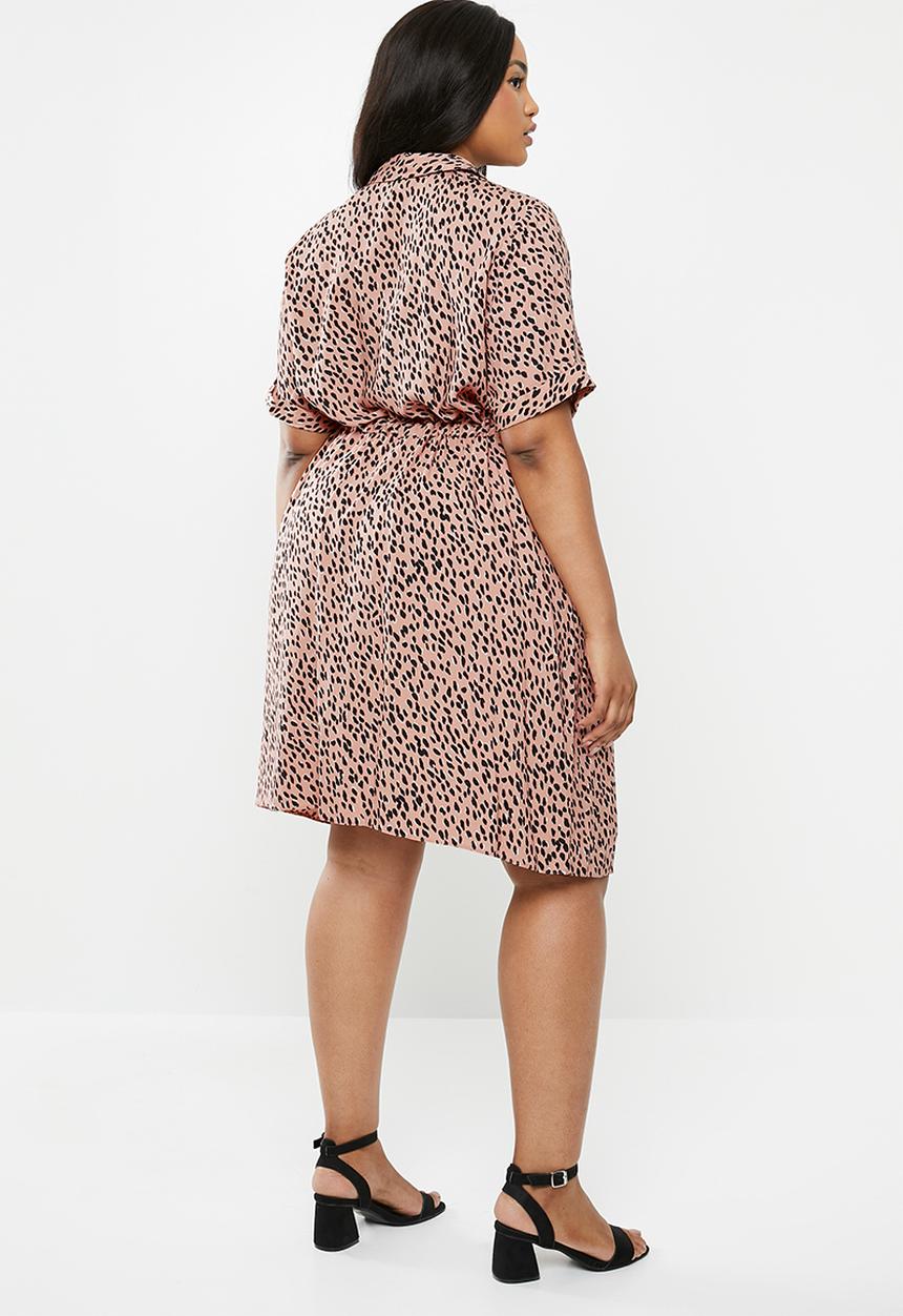 New Look - Curves drawcord elma print dress - pink & black 