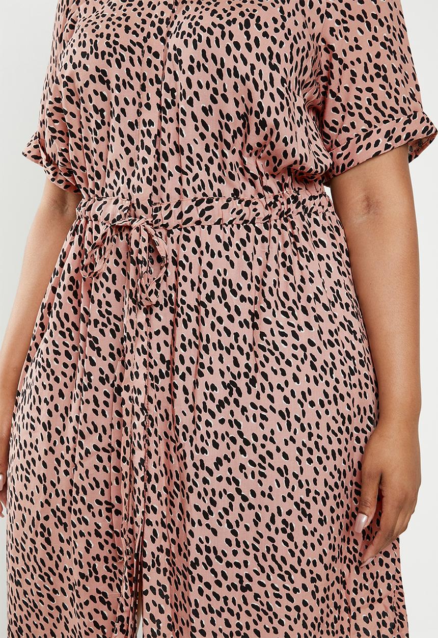 New Look - Curves drawcord elma print dress - pink & black 