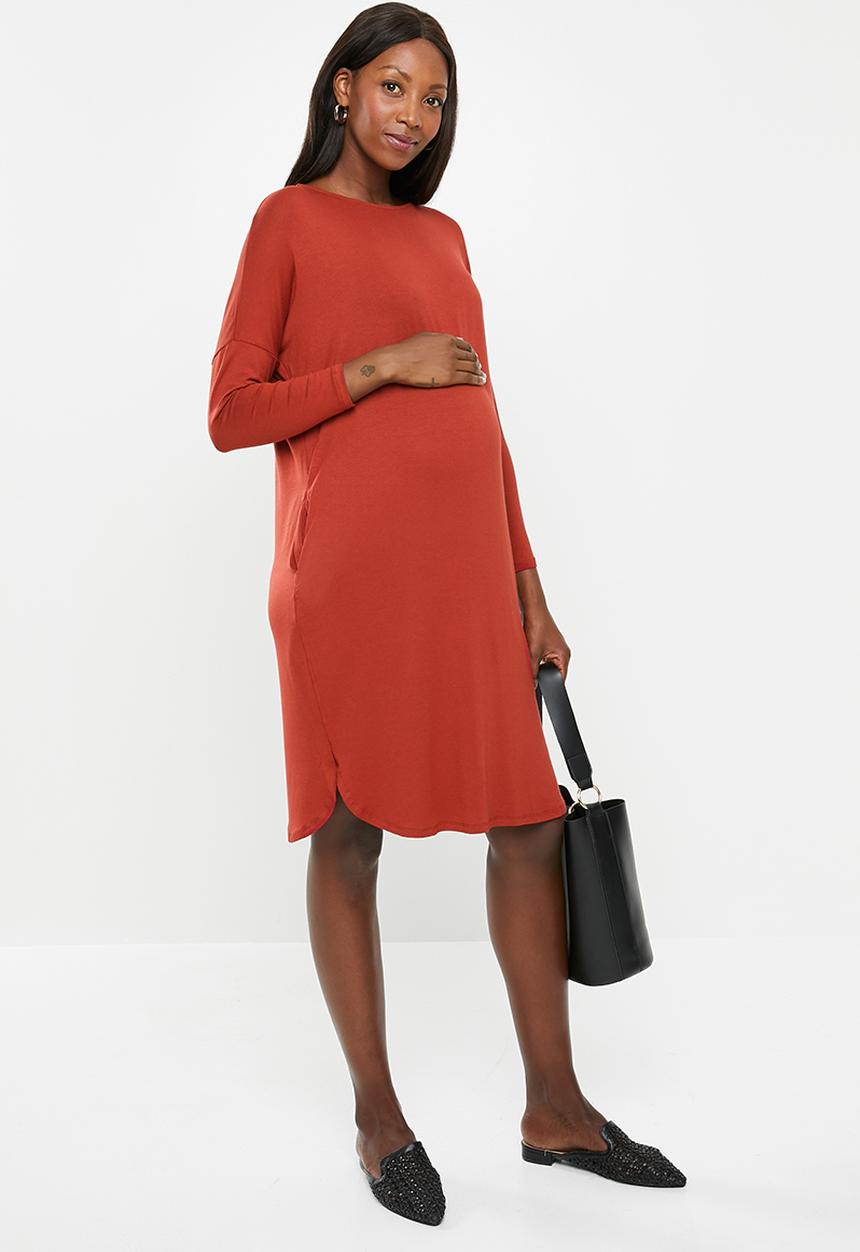 Superbalist - 3/4 sleeve maternity pocket dress - rust