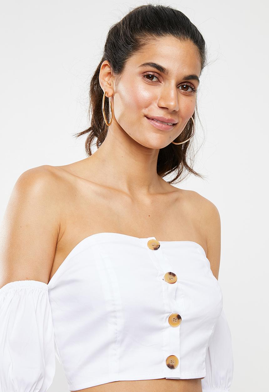 Glamorous - Bardot button detail top - white