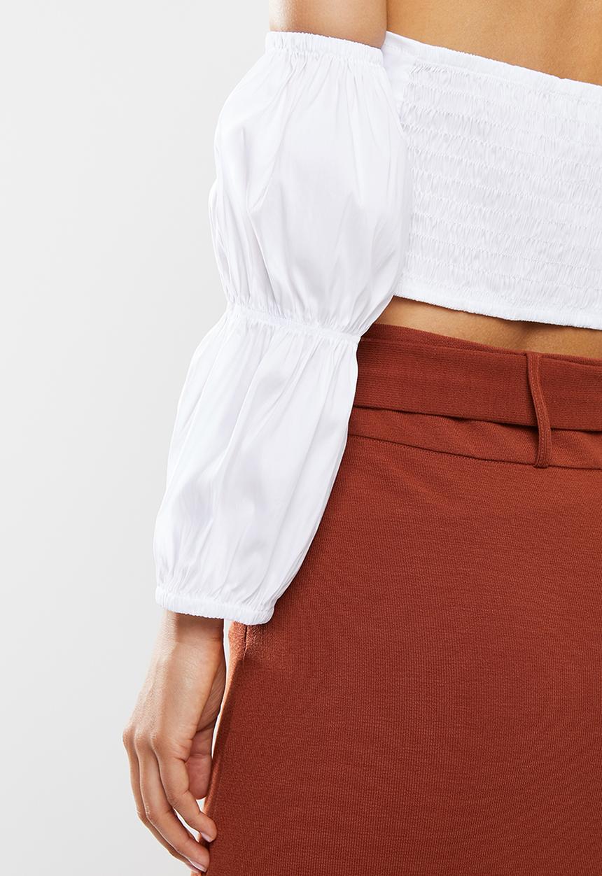 Glamorous - Bardot button detail top - white
