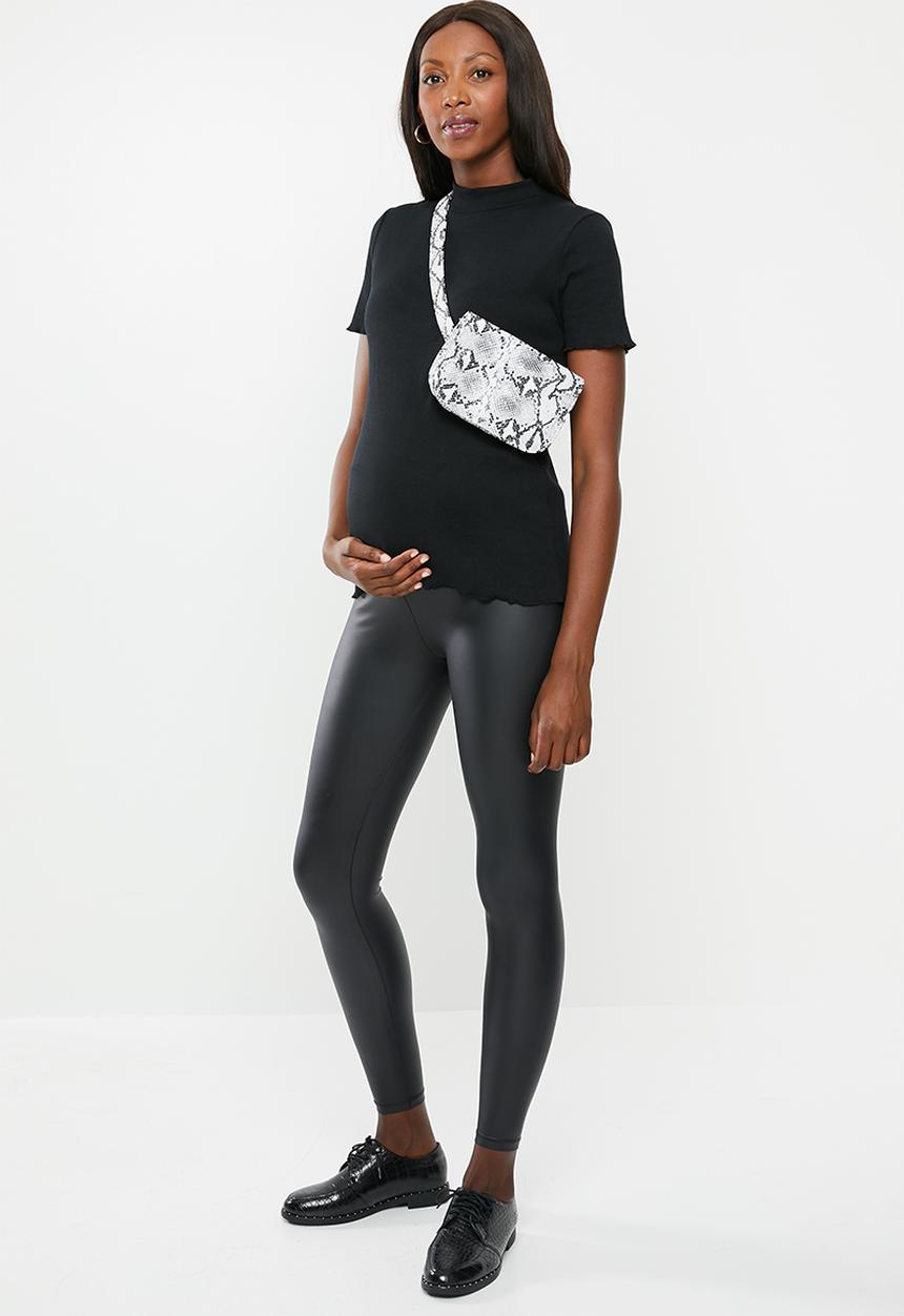 Cotton On - Maternity lettuce edge mock neck short sleeve top - black