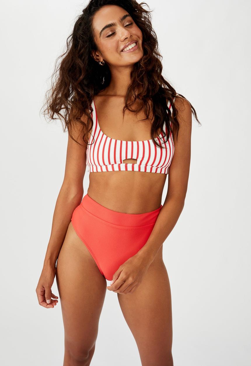 Cotton On - Highwaisted banded cheeky bikini bottom - spicy red