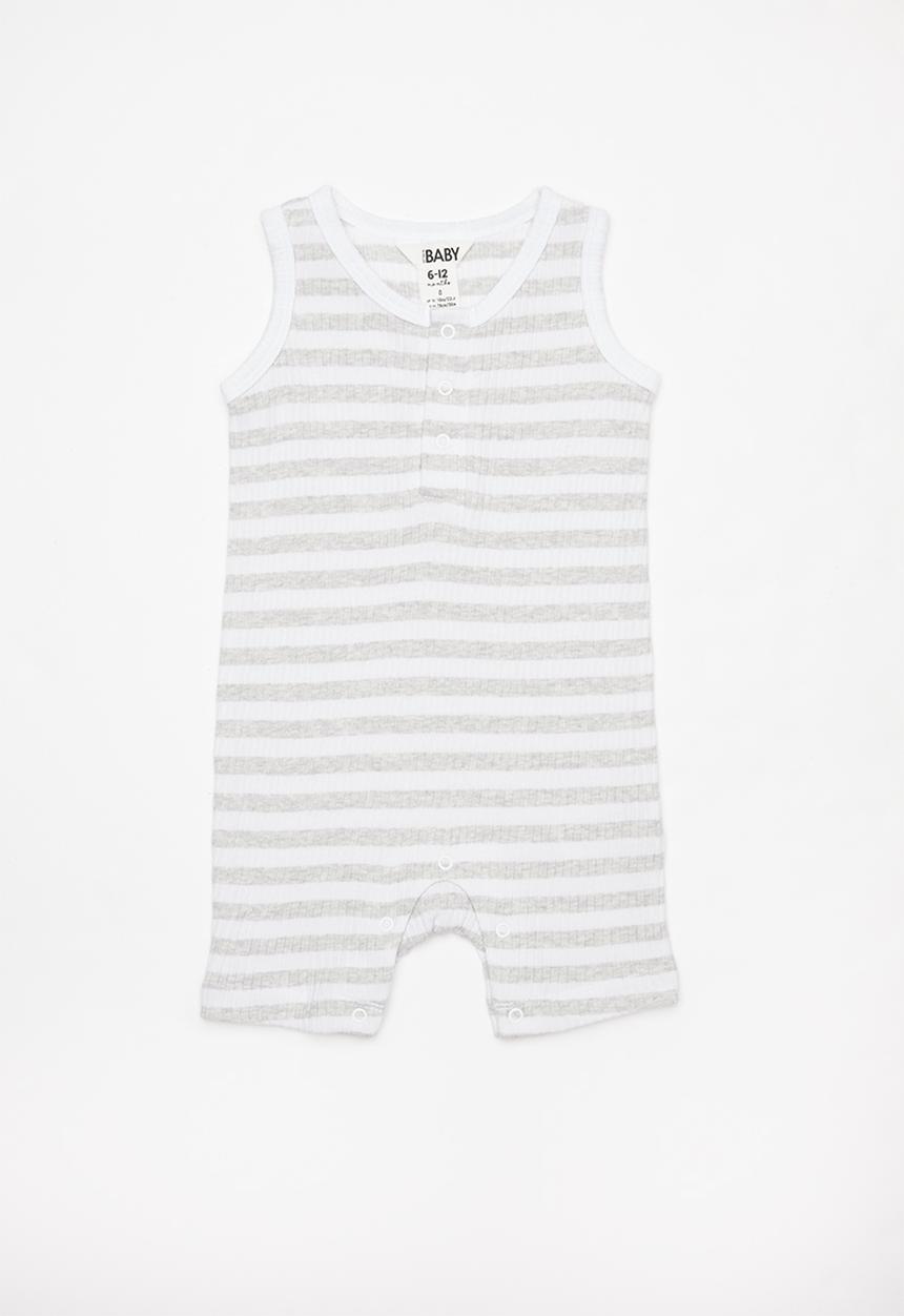 Cotton On - The sleeveless short leg romper -  grey & white 